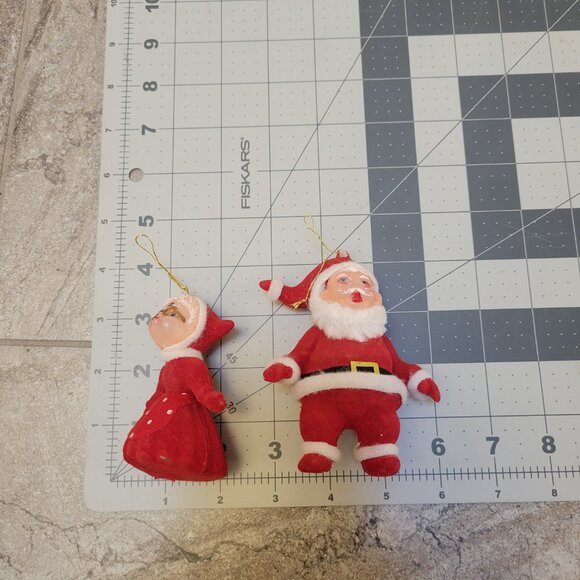 Vintage Flocked Santa & Mrs. Claus Christmas Ornament table top - Picture 4 of 4